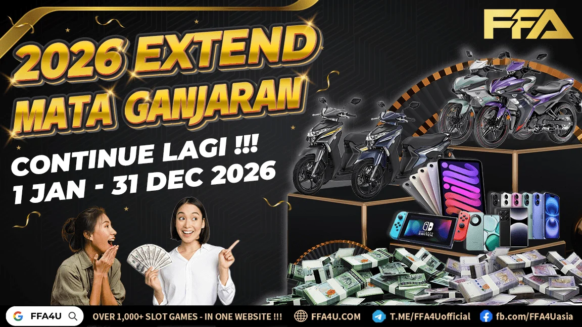 2026 Extend Mata Ganjaran promotion by FFA4U featuring motorbikes, smartphones, Nintendo Switch, cash rewards and points redemption from 1 Jan to 31 Dec 2026