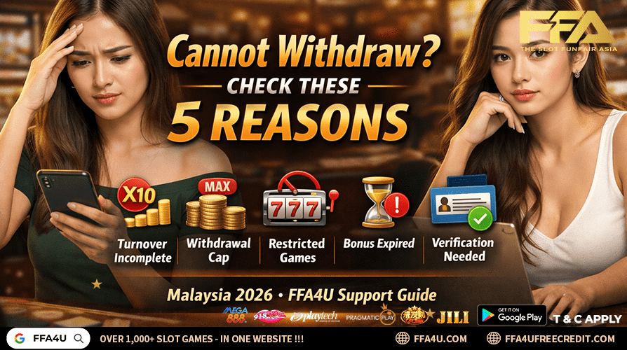 free slot credit cannot withdraw Malaysia 2026 - real reasons: turnover incomplete, withdrawal cap, restricted games, bonus expiry, verification (FFA4U support guide)