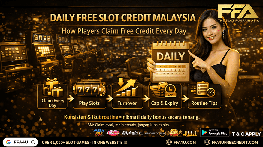 daily free slot credit malaysia 2026 - how to claim daily free credit, common rules like daily limits turnover caps and same day expiry, plus tips for routine users (FFA4U)