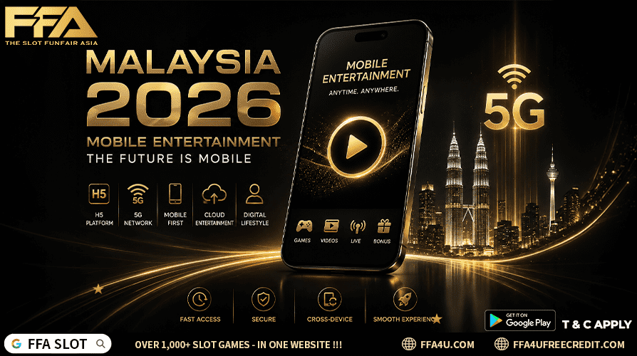 Mobile entertainment platform Malaysia 2026 showing H5 platform, 5G network, Mobile First design, cloud entertainment and smartphone digital lifestyle trends