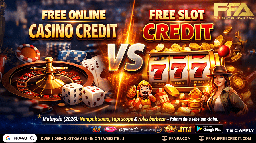 Free online casino credit vs free slot credit Malaysia 2026 - differences in scope, rules and beginner suitability