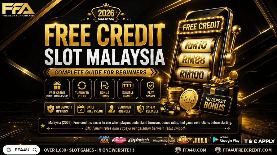 Free Credit Slot Malaysia 2026 complete beginner guide explaining RM10 RM88 RM100 free credit, turnover rules, no deposit bonus, common mistakes and platform tips
